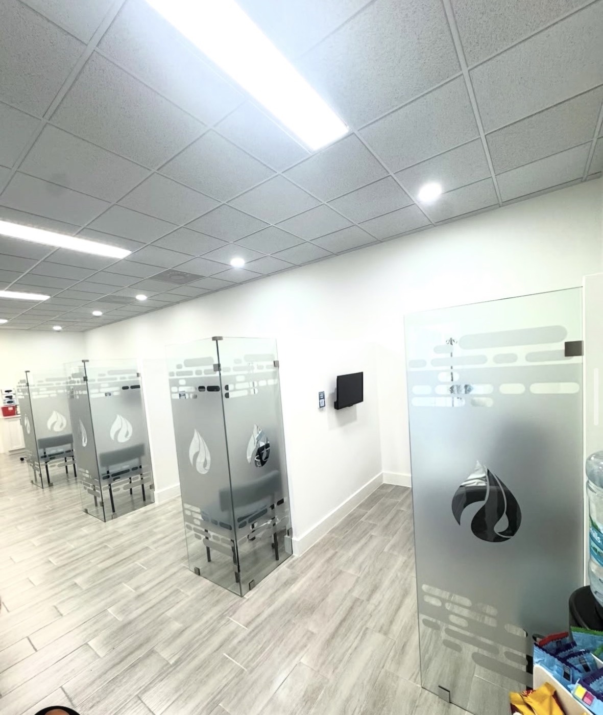 Frosted glass interior partitions in a modern office