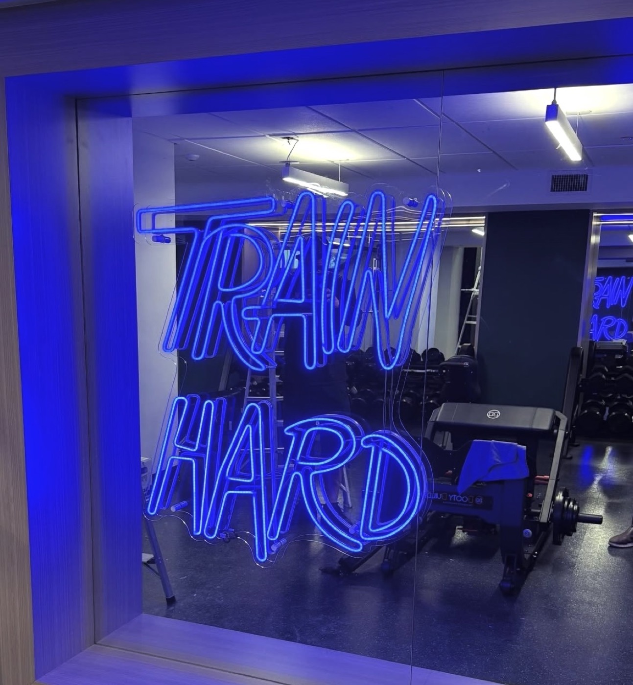 Seamless mirror wall in a Miami weight room